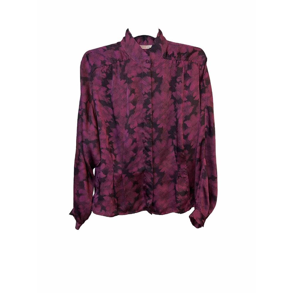 Vintage TESS Paris Milano Blouse Black And Purple‎ Size 12 Women's Long Sleeve